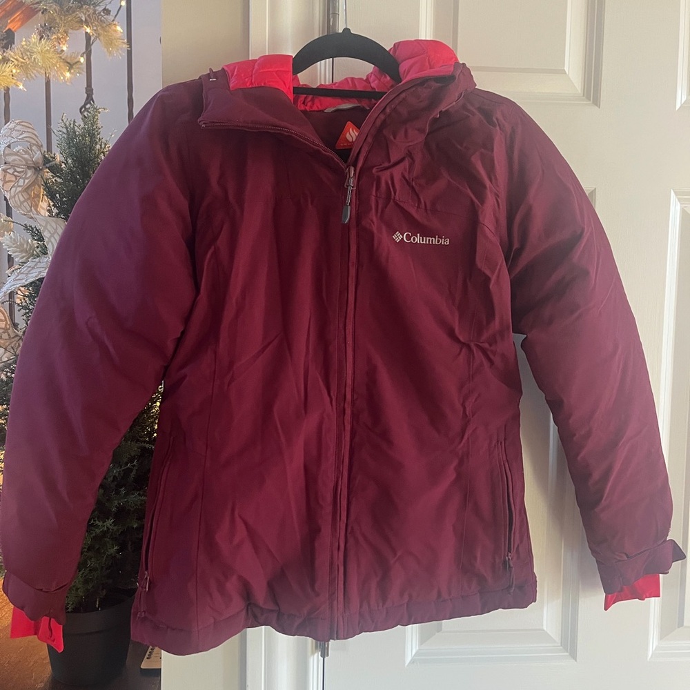 Columbia Kids Burgundy Puffer Jacket with Pink Trim